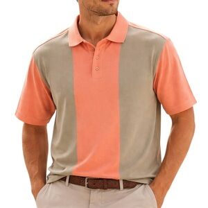 May Nast Coral Khaki Colorblock Silk Blend Polo Shirt XL Resort Golf